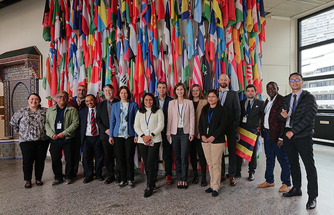 The group gathered at Vienna at UNIDO headquarters. From left to right: Ms. Ailsa Eidet, Mr. Marcos Alegre Chang, Mr. Husam Alkilany, Mr. Ignatius Warsito, Dr. Paul T. Anastas, Ms. Rodica Ivan, Ms. Marice Salvador, Dr. Branko Dunjic, Dr. Karolina Mellor, Ms. Olena Tabachuk, Ms. Nunsi Bella Pranatiwi, Dr. Lars Ratjen, Mr. Matthew Moroney, Mr. Peter Ssekajja, Mr. Raditya Eka Permana